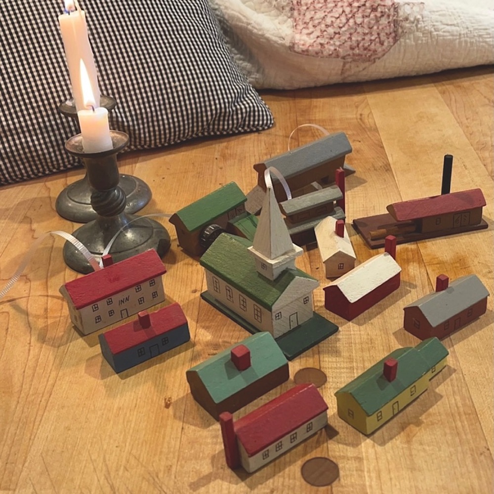 Folk village set Houses and church +. Handmade.